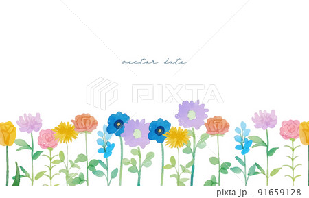 水彩画。水彩タッチの花束フレーム。カラフルな花ベクターイラスト。花