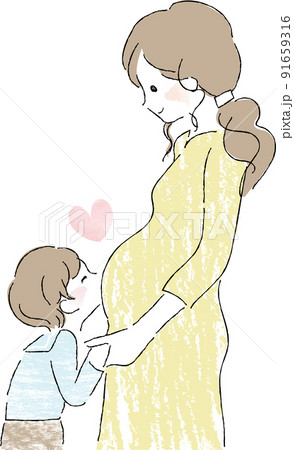 妊婦さんのお腹にキスする男の子 91659316