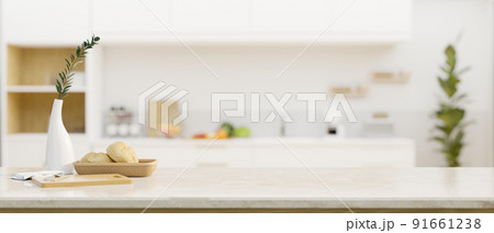 Modern white marble kitchen tabletop or countertop with copy space 91661238