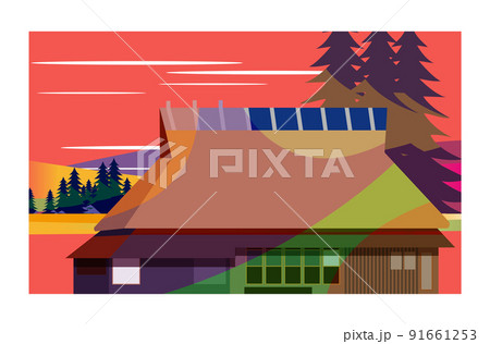 日本の美しい四季を織りなす古民家と合掌作り。 背景としても壁紙としてもご利用ください。 91661253