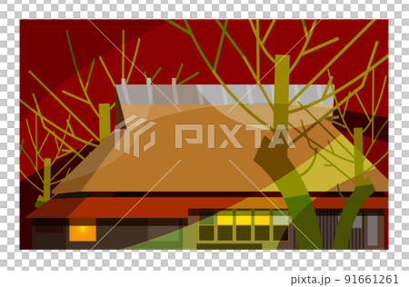 Making a gassho with an old folk house that weaves the beautiful four seasons of Japan. Please use it as a background or wallpaper. 91661261