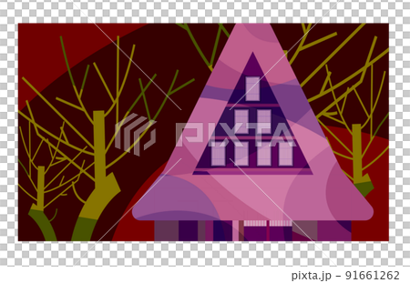 Making a gassho with an old folk house that weaves the beautiful four seasons of Japan. Please use it as a background or wallpaper. 91661262