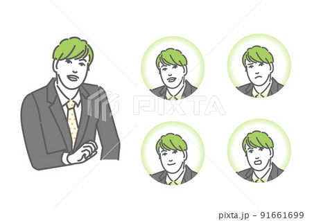 スーツ姿の日本人のビジネス向け線画のベクターアイコンイラスト 91661699