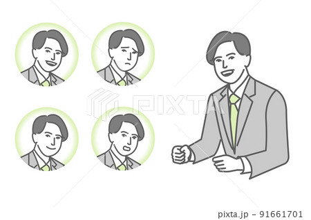 スーツ姿の日本人のビジネス向け線画のベクターアイコンイラスト 91661701