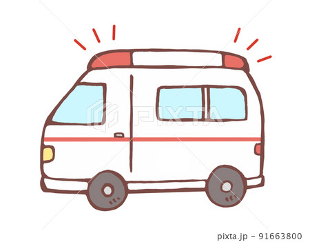 手描きのゆるい救急車のイラスト 91663800
