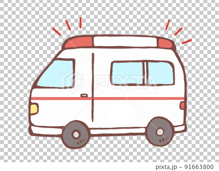 手描きのゆるい救急車のイラスト 91663800