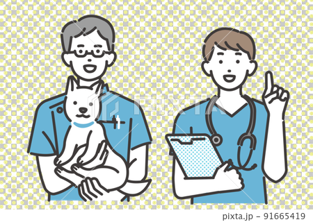 動物病院で働く獣医やスタッフの上半身のベクターイラスト素材/犬や猫/ペット/トリミング/病院 動物病院で働く獣医やスタッフの上半身のベクターイラスト素材/犬や猫/ペット/トリミング/病院 91665419