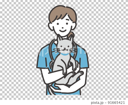 猫を抱っこする動物病院で働く獣医やスタッフのベクターイラスト素材/犬や猫/ペット/トリミング/病院 猫を抱っこする動物病院で働く獣医やスタッフのベクターイラスト素材/犬や猫/ペット/トリミング/病院 91665421