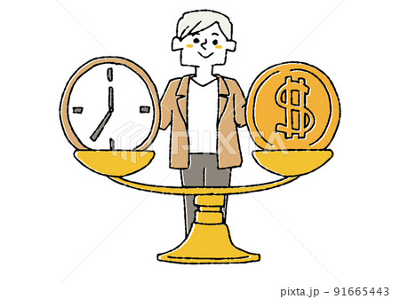 使った時間に対して対価を払う　現代人の時間の使い方についてのコンセプトアート 91665443
