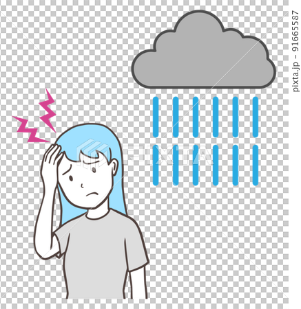 Women with headaches on rainy days, cyclone headaches, weather pains, simple 91665587