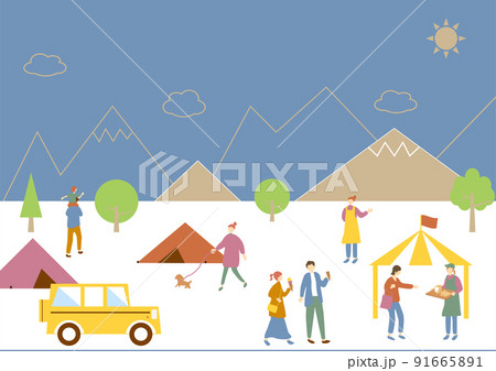 休日のマーケットで楽しむ人々 91665891