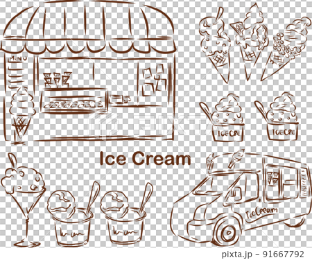 Ice cream shop set line drawing 91667792