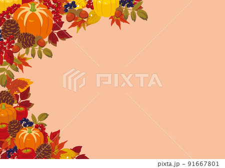 秋の背景イラスト　紅葉と木の実 91667801