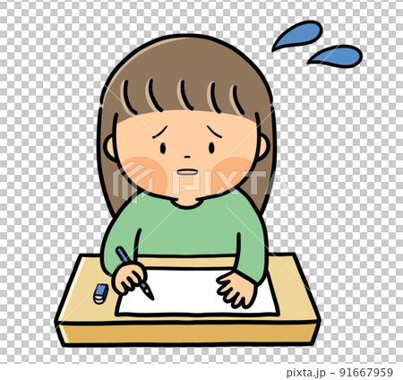 Elementary school girl who doesn't understand studying 91667959