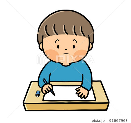 勉強をしている　小学生の男の子 91667963