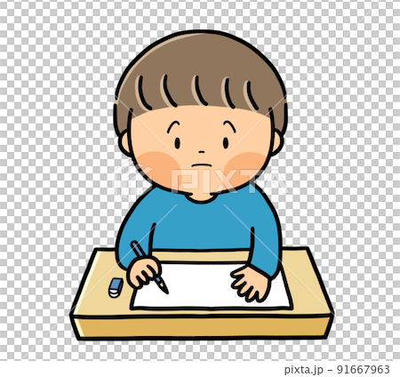 勉強をしている　小学生の男の子 91667963