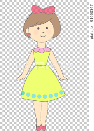 黄色いワンピースを着たショートカットの女の子 91668547