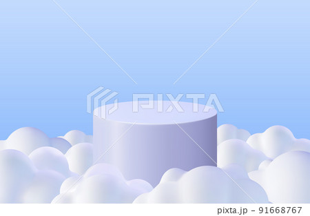 3D Blue Podium in Fluffy Clouds Background. 91668767