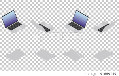 ノートパソコンのアイソメパース（シルバー） 91669145
