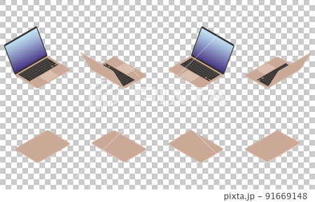 ノートパソコンのアイソメパース（ゴールド） 91669148
