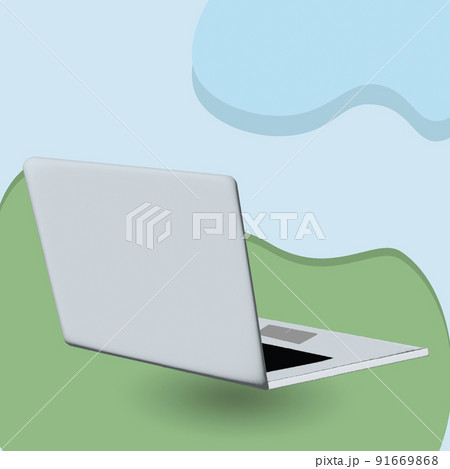laptop on an abstract background in trendy modern colors. 3d illustration laptop on an abstract background in trendy modern colors. 3d illustration 91669868