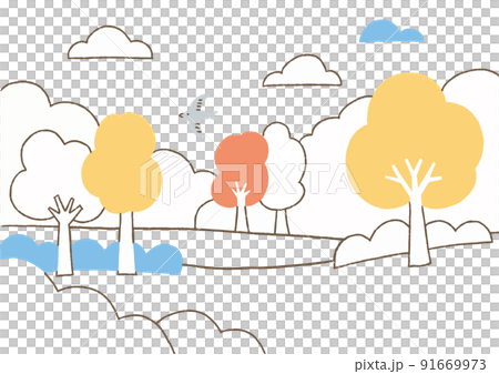 有鳥、樹和雲的風景_color 有鳥、樹和雲的風景_color 91669973