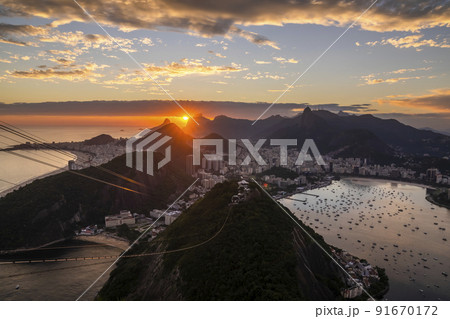 Beautiful panorama of Rio de Janeiro at twilight, Brazil. Sugarloaf Mountain 91670172