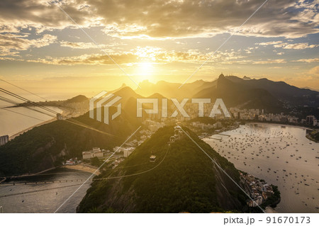 Beautiful panorama of Rio de Janeiro at twilight, Brazil. Sugarloaf Mountain 91670173