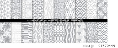 Geometric set of seamless gray and white patterns. Simpless vector graphics. 91670449