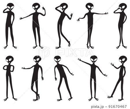 Black silhouettes of aliens  on a white background 91670467