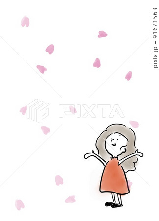 桜吹雪の中の女の子 91671563
