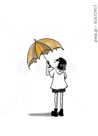 傘をさそうとする女の子のイラスト素材