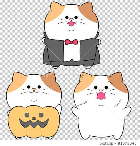 ゆるかわ三毛猫のハロウィンコスプレ 3点セット②のイラスト素材