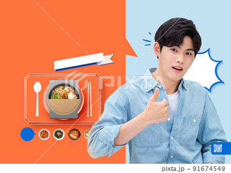 eat light, clean food poster with Korean model_convenient meal kit 91674549