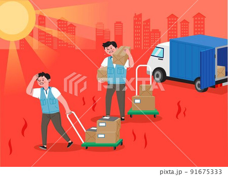 summer heat waves disaster_suffering delivery man summer heat waves disaster_suffering delivery man 91675333