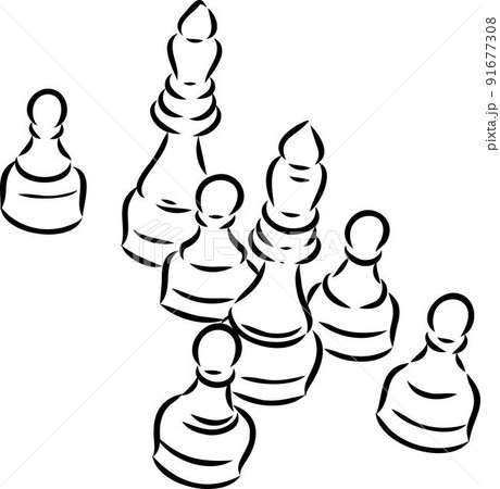 Hand-drawn sketch set of Chess pieces on a white background. Chess