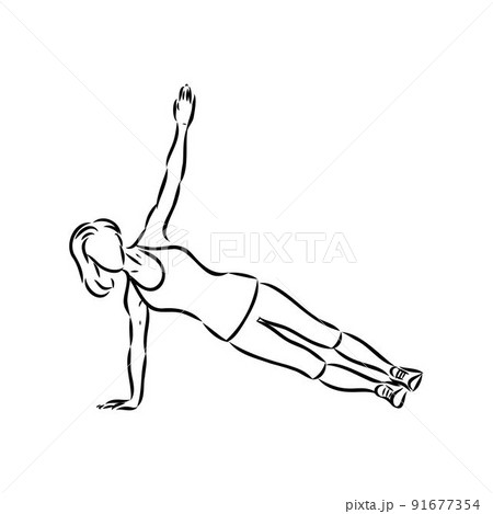 a plank position indoors. hand drawn style vector design illustrations. a plank position indoors. hand drawn style vector design illustrations. 91677354