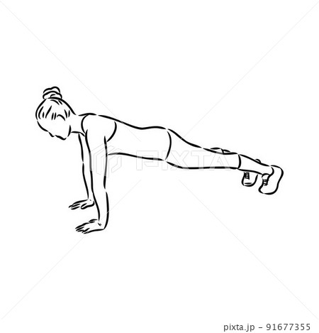 a plank position indoors. hand drawn style vector design illustrations. 91677355