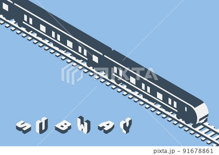 レールの上を走るアイソメトリックな地下鉄のシルエットのイラストのイラスト素材