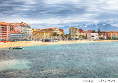 Astonishing morning cityscape of the waterfront and the city of Ajaccio. Astonishing morning cityscape of the waterfront and the city of Ajaccio. 91679524