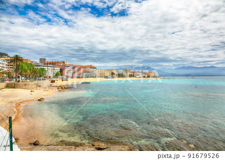 Amazing morning cityscape of the waterfront and the city of Ajaccio. 91679526