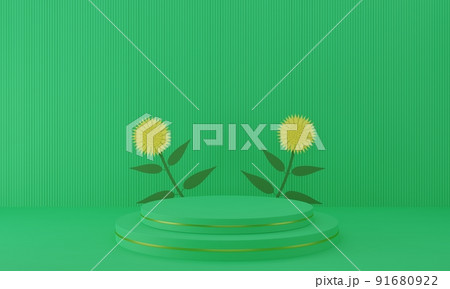 green podium with sunflower background in the green studio room.3d rendering. green podium with sunflower background in the green studio room.3d rendering. 91680922