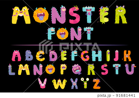 Cute monster English alphabet, spooky font and creepy numbers set with dead zombie, ghost Cute monster English alphabet, spooky font and creepy numbers set with dead zombie, ghost 91681441