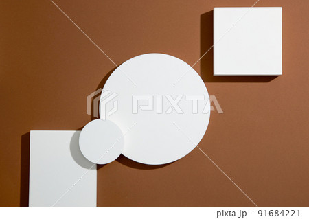 Top view of circle , square white podium ,  in brown background and blank space for advertising , abstract content   91684221