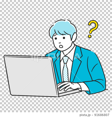 A man who has questions while working on a computer 91686807