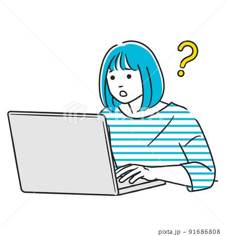 パソコン作業中に疑問が湧く女性 パソコン作業中に疑問が湧く女性 91686808