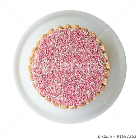 Typical Dutch mouse rusk with pink mice on a cake, baby girl shower 91687262
