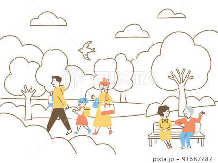 鳥と木と雲がある風景02_色 91687787