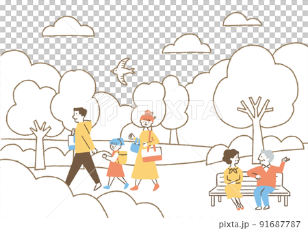 鳥と木と雲がある風景02_色 91687787