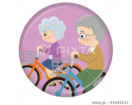 自転車に乗ってサイクリングするシニア夫婦 自転車に乗ってサイクリングするシニア夫婦 91689222